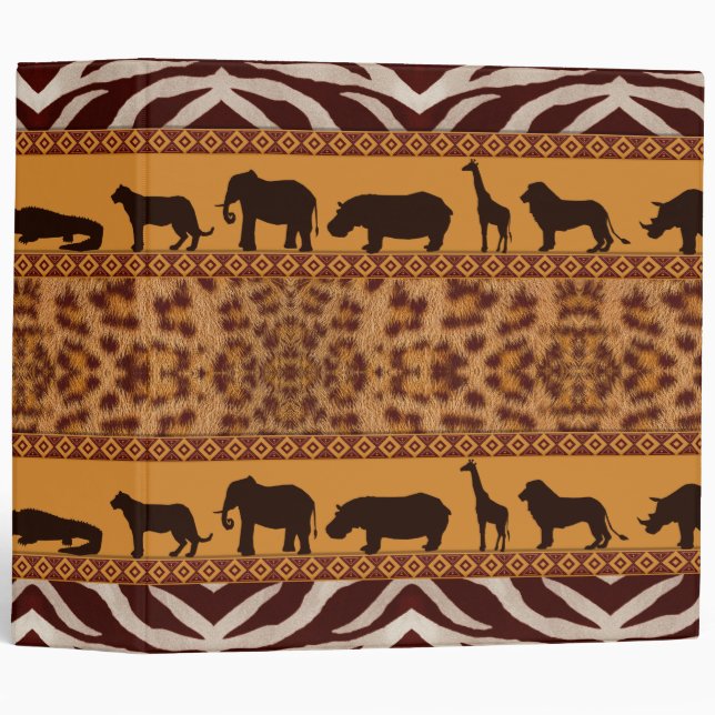 Modern Tribal African Jaguar Pattern Animal Print 3 Ring Binder (Front/Spine)