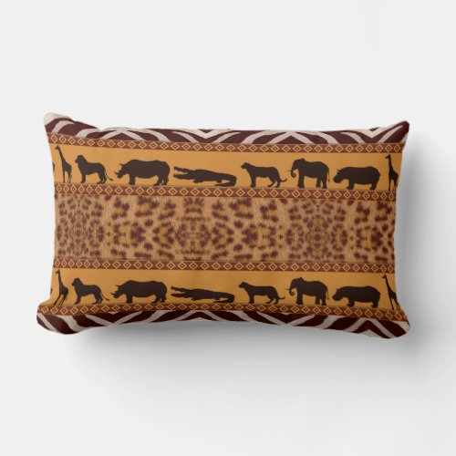 Modern Tribal African Jaguar Pattern Animal Print Lumbar Pillow