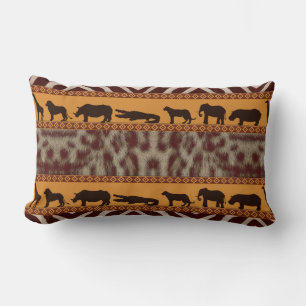 Modern Tribal African Snow Leopard Animal Print Lumbar Pillow