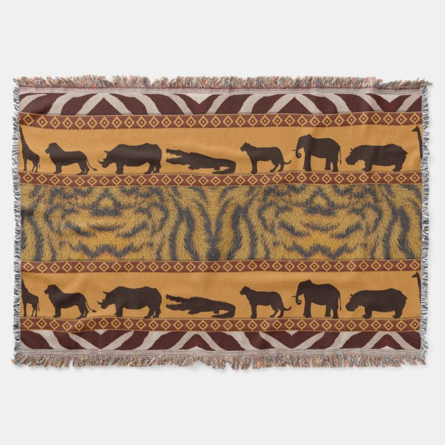 Modern Tribal African Tiger Pattern Animal Print Throw Blanket (Front)