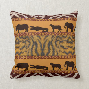 Modern Tribal African Tiger Pattern Animal Print Throw Pillow