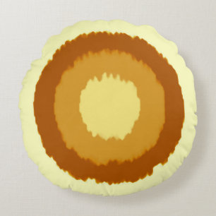 Modern tribal batik circles - tan and yellow round pillow