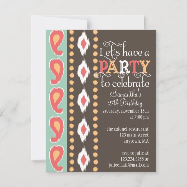 Modern Tribal Colorful Birthday Party Invitation (Front)