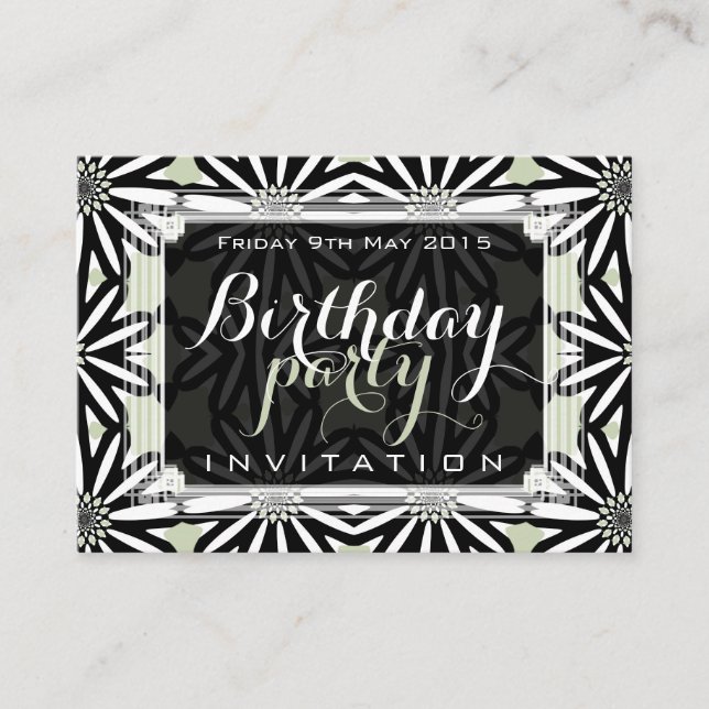 Modern Tribal Daisy Pattern Art Mini Invitations (Front)