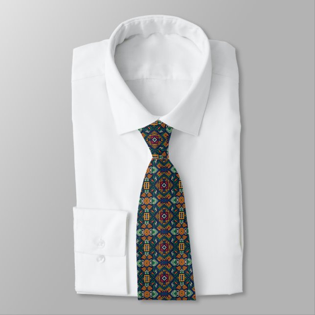 Modern Tribal Ethnic Geometric Pattern Neck Tie (Tied)