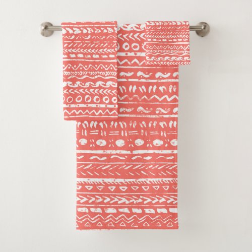 Modern Tribal Ethnic Mud Cloth Pattern Coral Pink