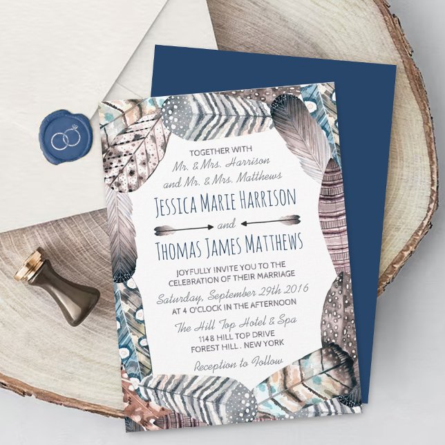 Modern Tribal Feathers Bohemian Wedding Invitation (Creator Uploaded)