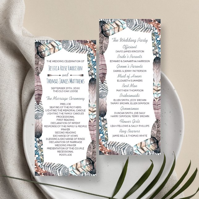 Modern Tribal Feathers Bohemian Wedding Program (Creator Uploaded)
