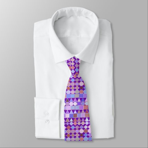 Modern Tribal Geometric Amethyst Purple and Taupe Neck Tie