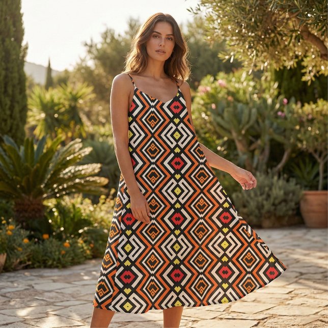 Modern Tribal Geometric Aztec Orange Black White Fabric (Creator Uploaded)
