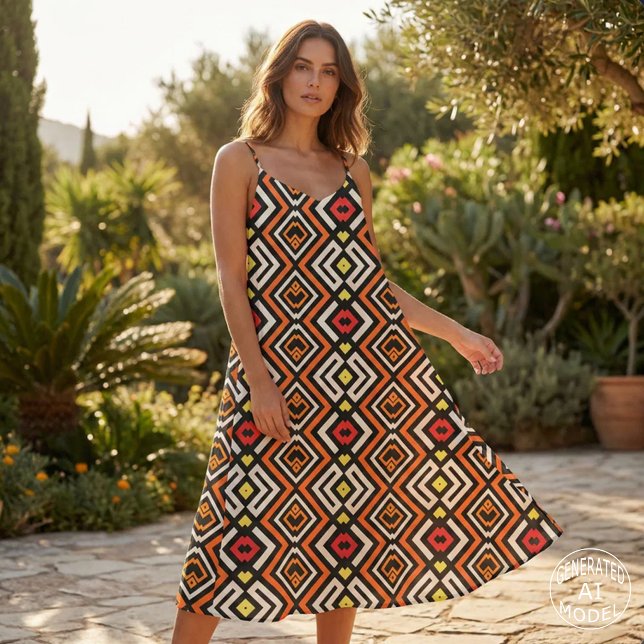 Modern Tribal Geometric Aztec Orange Black White Fabric (Creator Uploaded)
