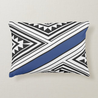 Modern Tribal Geometric Black and Blue Accent Pillow