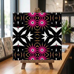 Modern Tribal Geometric Black and Pink Starburst Ceramic Tile
