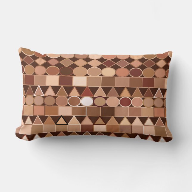 Modern Tribal Geometric, Chocolate Brown and Tan Lumbar Pillow (Front)