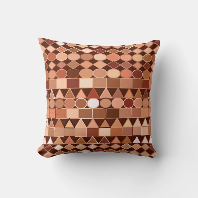 Modern Tribal Geometric, Chocolate Brown and Tan Throw Pillow (Front)