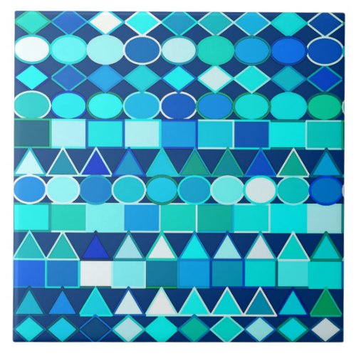 Modern Tribal Geometric Denim Blues on Navy Ceramic Tile