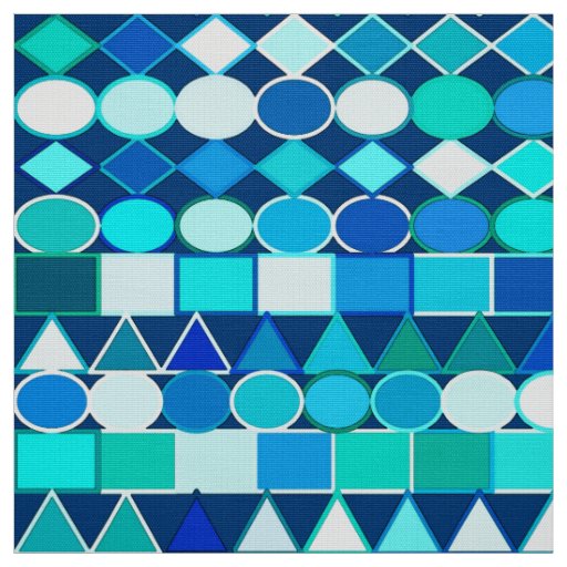Modern Tribal Geometric, Denim Blues on Navy Fabric