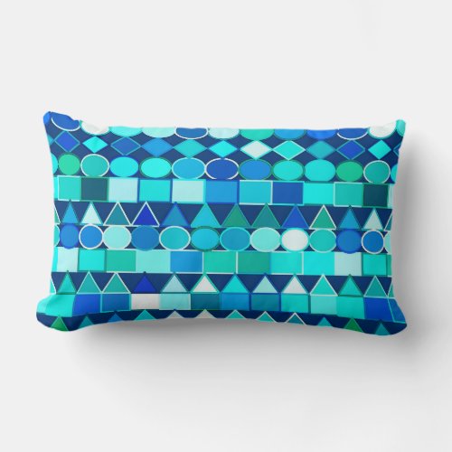 Modern Tribal Geometric Denim Blues on Navy Lumbar Pillow