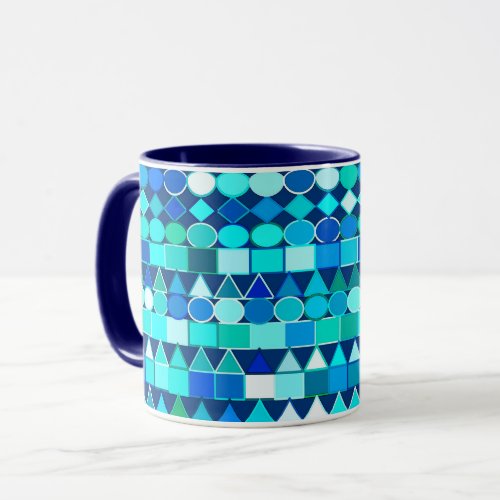 Modern Tribal Geometric Denim Blues on Navy Mug