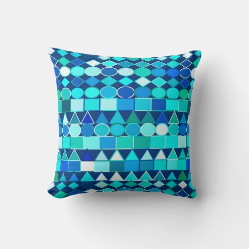 Modern Tribal Geometric Denim Blues on Navy Throw Pillow