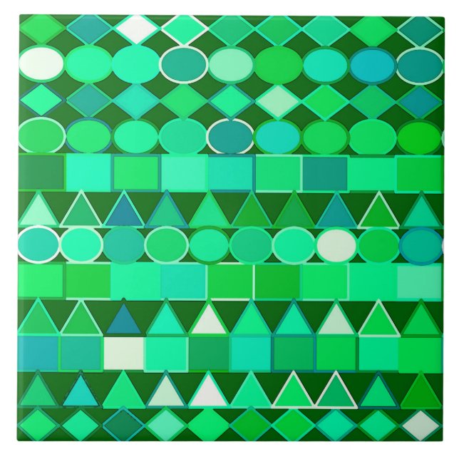 Modern Tribal Geometric, Emerald Green and Aqua Ceramic Tile (Front)