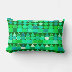 Modern Tribal Geometric, Emerald Green and Aqua Lumbar Pillow