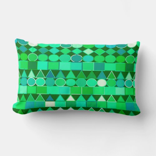 Modern Tribal Geometric Emerald Green and Aqua Lumbar Pillow