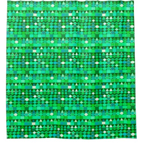 Modern Tribal Geometric Emerald Green and Aqua Shower Curtain