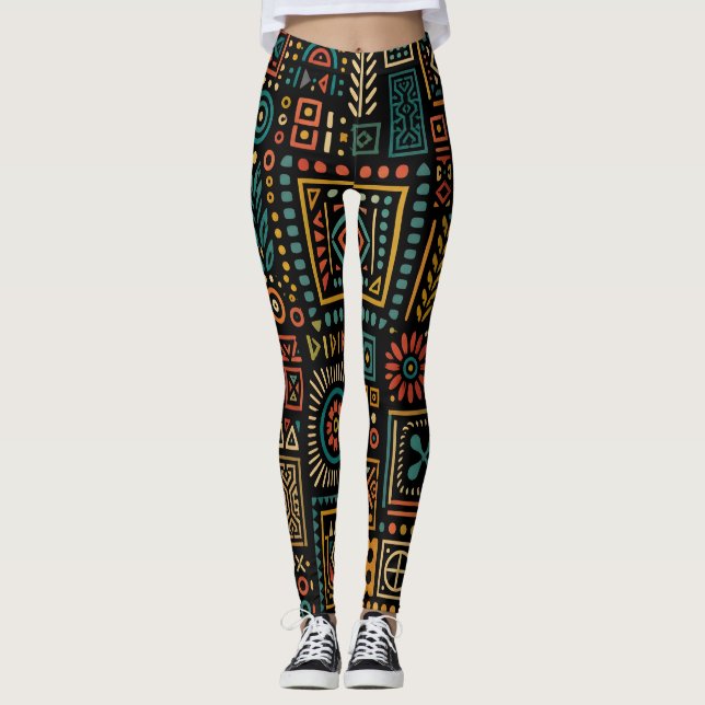 Modern Tribal Geometric Pattern Leggings (Front)