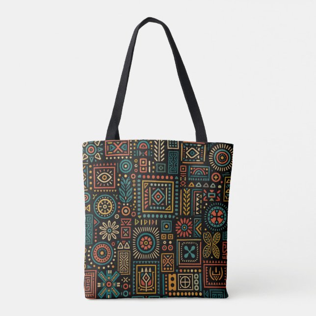 Modern Tribal Geometric Pattern Tote Bag (Back)
