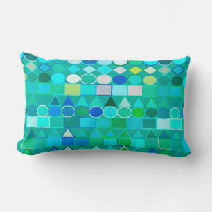 Modern Tribal Geometric, Sea Glass Aqua and Blue Lumbar Pillow