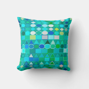 Modern Tribal Geometric, Sea Glass Aqua and Blue Throw Pillow
