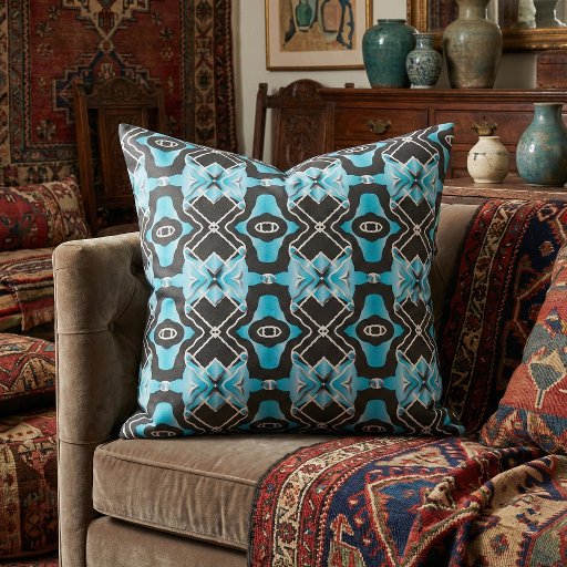 Modern Tribal Geometric Turquoise Blue Black Fabric