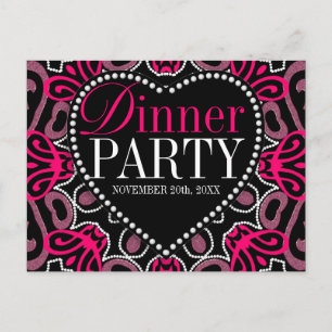 Modern Tribal Hot Pink Black Dinner Party Invite