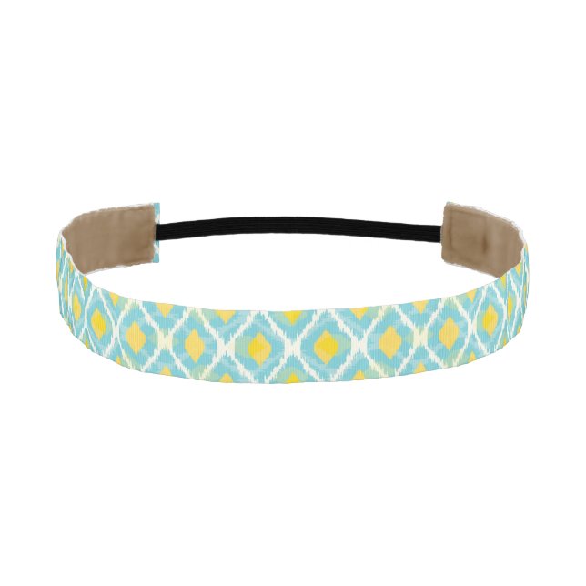 Modern tribal ikat blue yellow fashion athletic headband (Front)