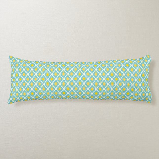 Modern tribal ikat blue yellow fashion body pillow (Front)