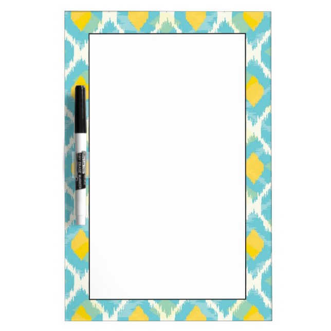 Modern tribal ikat blue yellow fashion Dry-Erase board (Front)
