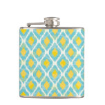 Modern tribal ikat blue yellow fashion flask