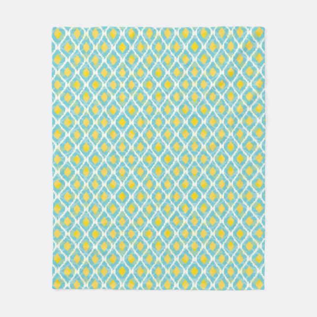 Modern tribal ikat blue yellow fashion fleece blanket (Front)