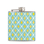 Modern tribal ikat blue yellow fashion hip flask