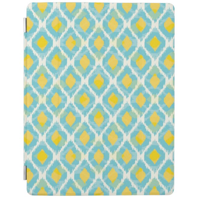 Modern tribal ikat blue yellow fashion iPad smart cover (Front)