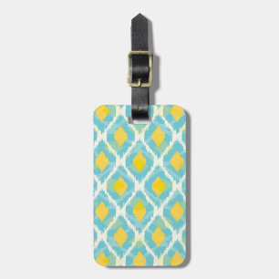 Modern tribal ikat blue yellow fashion luggage tag