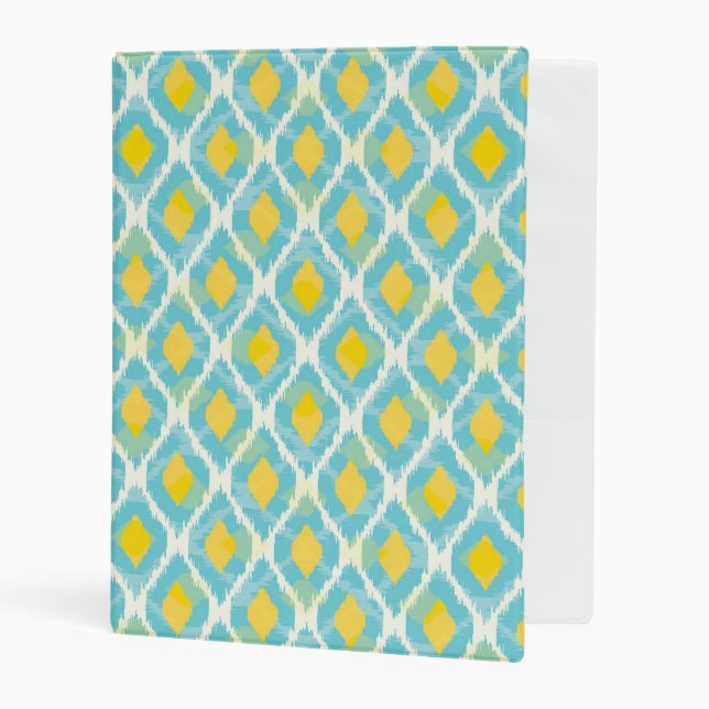 Modern tribal ikat blue yellow fashion mini binder (Front/Inside)