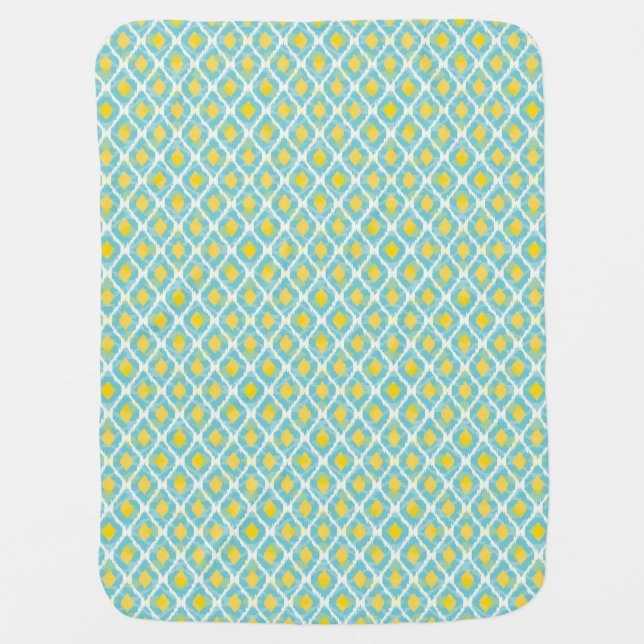 Modern tribal ikat blue yellow fashion swaddle blanket (Front)