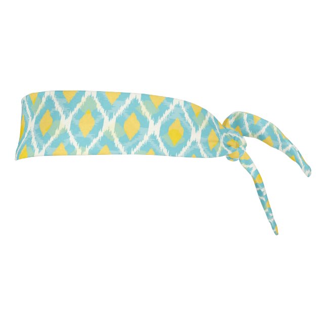 Modern tribal ikat blue yellow fashion tie headband (Rotate 90)