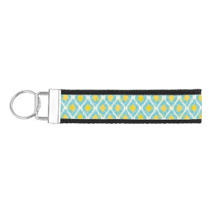 Modern tribal ikat blue yellow fashion wrist keychain