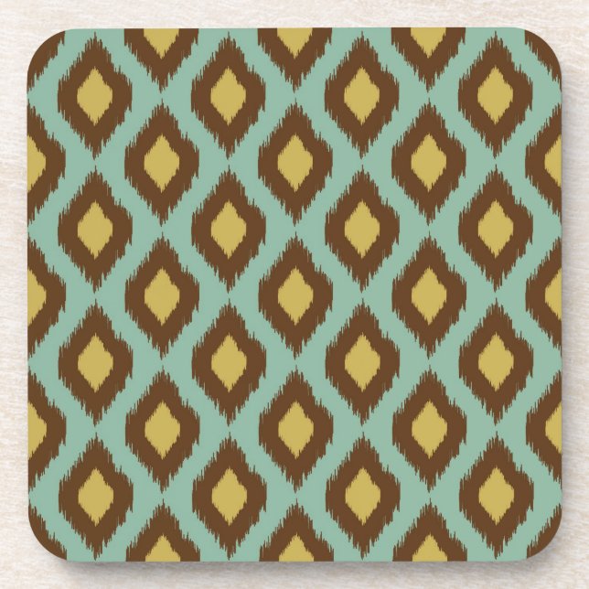 Modern tribal ikat blue yellow modern beverage coaster (Front)