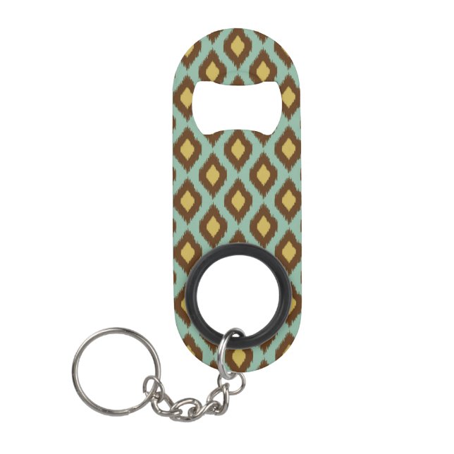 Modern tribal ikat blue yellow modern keychain bottle opener (Front)