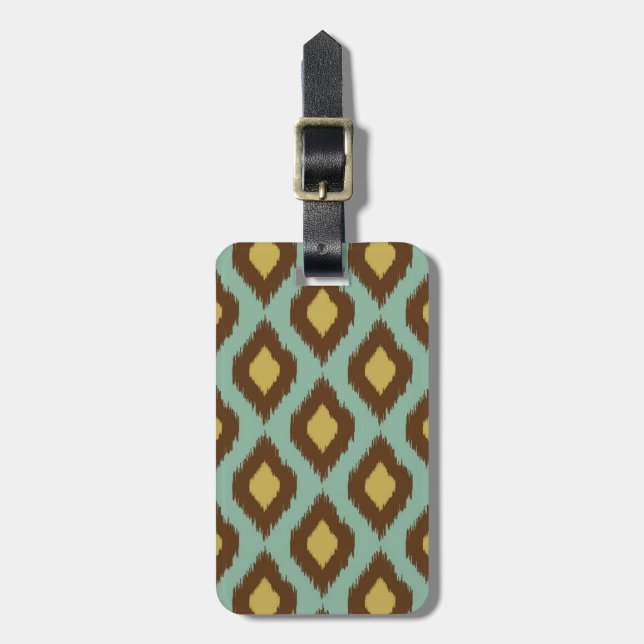 Modern tribal ikat blue yellow modern luggage tag (Front Vertical)