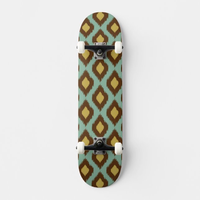 Modern tribal ikat blue yellow modern skateboard deck (Front)